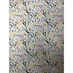 Colorful Sewing Scissors Print Cotton Fabric 44" Wide Sold By The Half Yard